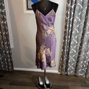 Dusty Purple 100% Silk Floral Midi Dress SZ 8